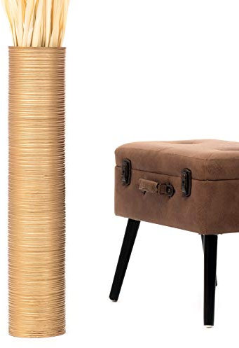 Leewadee Große Deko Bodenvase Für Dekozweige, Hohe Standvase Für Pampasgras, Design Holzvase, 70 cm, Gold