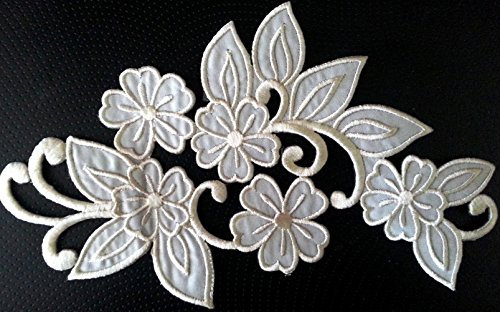 Iron on Bügel Blumen Aufnäher Aufbügler Patches Flicken Sticker-ei Bügelbilder Applikation groß bestickt zum aufbügeln Blume creme weiss 17cm