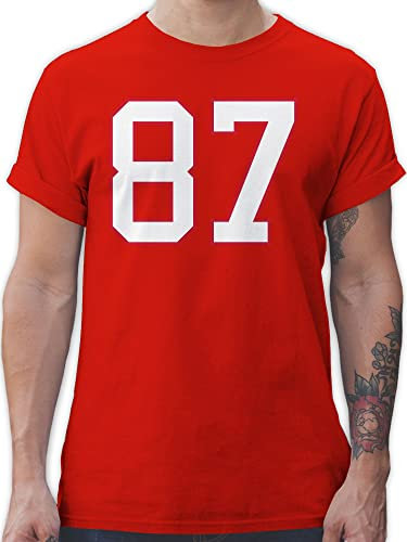 T-Shirt Herren - American Deko Superbowl Party - Football New England 87 - XL - Rot - Shirt t footballfans Tshirt Geschenke für Fans Tshirts Geschenk Shirts amerikanische Baumwolle