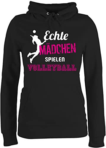 Pullover Damen Hoodie Frauen - Geschenke Zubehör - Echte Mädchen Spielen Volleyball - XS - Schwarz - Hoddies vollyball Geschenk Kapuze Pulli Hoodies Hoody für mit volleyballer Pulover
