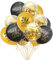 Oblique Unique® Konfetti Luftballon Set für Silvester Neujahr Party Feier Deko Ballons 15 Stück Happy New Year Schwarz Gold
