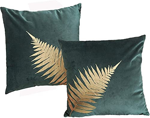 ZUODU Plant Leaves Cushion Cover,Gold Foil Printing Velvet Pillow Case Cover,Cushion Covers for Sofa Car Home Decor 45x45cm,Set of 2 (golden Leave-set of 2)