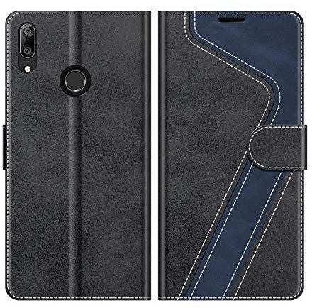 MOBESV Hülle für Huawei Y7 2019 Handyhülle, Lederhülle mit Kartenfach, Klapphülle mit Ständer, Flip Case Handytasche Schutzhülle, Modisch Schwarz