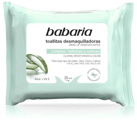 Babaria – Toallitas Desmaquillantes Aloe Vera – 25 Uds, Blanco