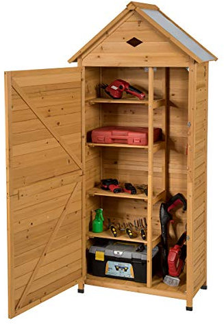 COSTWAY Armoire de Jardin Bois 5 Etagères, Abris de Jardin Bois Verrouillable en Bois de Sapin pour Outils de Jardin avec Etagères,Toit en Tôle Galvanisée pour Maison, Jardin, Cour