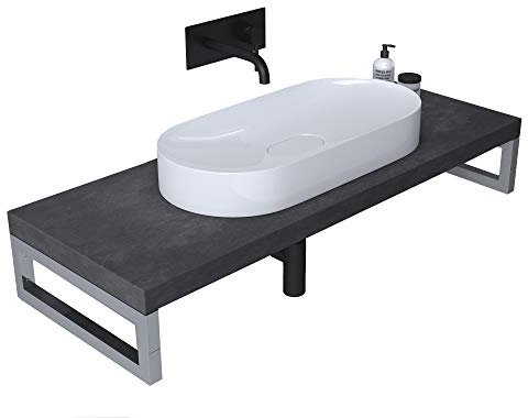 Mai & Mai Sobre Encimera de Madera Maciza para Lavabo Incl. Soporte de Acero Inoxidable, Estante de Pared para Baño Platte03, Antracita, 45x80 cm