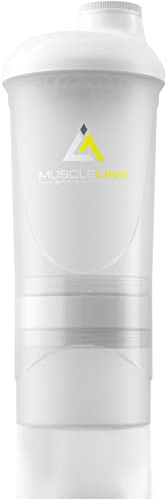 White Protein Shaker Plus Storage Screw top 100% Leak Proof Drinks Bottle 500ml to 700ml by Musclelinx