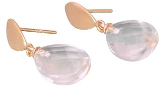Pendientes de cristal de roca, facetados, baño de oro rosa