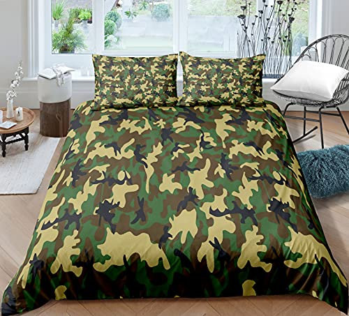 Camouflage Bettwäsche Set 1/2 Person Kinder Erwachsene Bettbezug mit Reißverschluss Abstrakte Art Quilt Set Schlafzimmer Komfortable Polyester Mikrofaser Bettwäsche (Grün 2, 135_x_200_cm)
