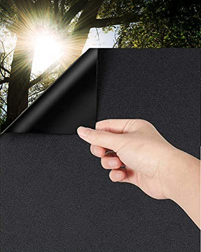 LOLIFEVE Blackout Window Film Privacy Self Adhensive Frosted Glass Film 100% Light Blocking Dark Tinting Sticker for Baby Nursery, Day Sleeping, etc. (Black-60 * 200cm)