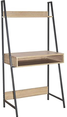 Netfurniture Lust Ladder Bookcase Desk Oak Effect Grey Metal Frames