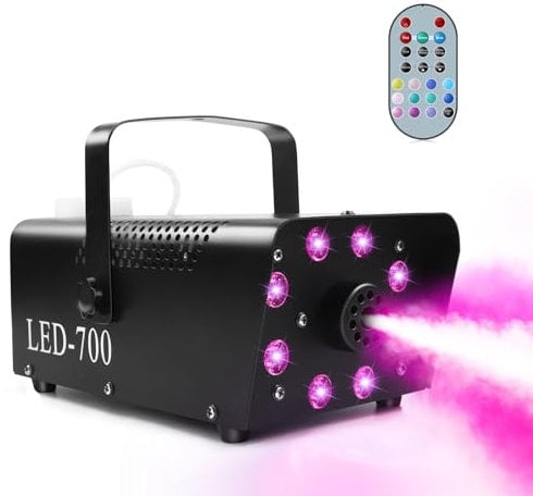 HOLDLAMP Machine à Fumée 700W 8 LED Lumières avec Télécommande sans fil RGB Couleurs Fog Machine pour les Fêtes, Halloween, Mariage, Scène, Noël - Noir