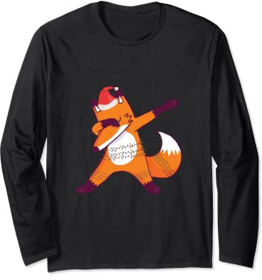 Weihnachtsmannmütze mit Fuchs-Motiv, Weihnachtsmann-Mütze, Weihnachtslichter, Tiergeschenk Langarmshirt