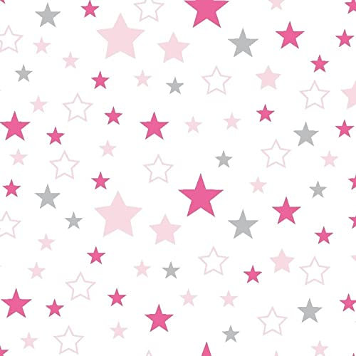 Sterne Weiß Rosa Grau 100x160cm 1 Meter 100% Baumwolle Baumwollstoff Kinder Meterware Handwerken Nähen Stoff