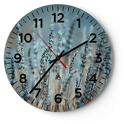 Modern Wanduhr Lavendel Klinge Blume 40x40cm Rund Groß Wand Uhr Glas Analog Zimmeruhren Küche Büro Wohnzimmer Glasuhr Wall Clock Dekoration Design Wanddekoration Küchenuhr C4AR40x40-4986