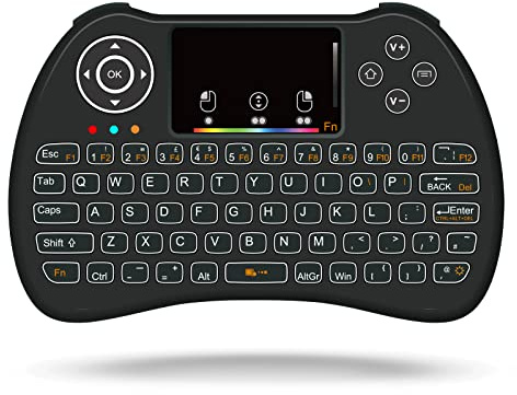 Mini Wireless Backlit Multimedia Keyboard with Touchpad, Rechargeable Lightweight Portable LED 2.4G Keyboard Controller with USB Receiver Remote Control for Smart TV, TV Box, Xbox, Tablets, PC, Mac