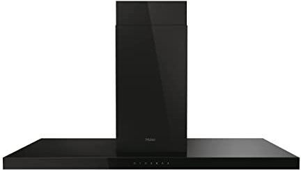 Haier I-Feel HATSI120CBS6BVOC- Campana Extractora de Isla 120cm, WIFI, Potencia 720 m3/h, Motor 250W, 4 Velocidades, 68 db, Filtros carbón, 3 Filtros Antigrasa, Luz LED, Cristal Negro