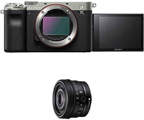 Sony Alpha 7C Spiegellose E-Mount Vollformat-Digitalkamera ILCE-7C (24,2 MP, 7,5cm (3 Zoll) Touch-Display, Echtzeit-AF) Body - Silber/schwarz + Objektiv 40mm f2.5