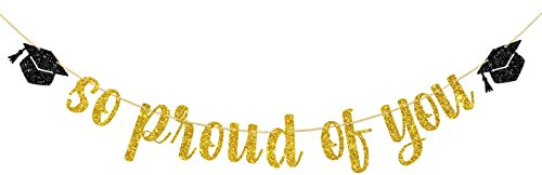 Dalaber Gold Glitter So Proud of You Banner, Klasse of 2023 Abschlussfeier Wimpelkette Dekor für Jungen Mädchen, Congrats 2023 Grad We are So Proud of You Party Girlande Hängende Dekor