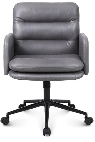Youhauchair Schreibtischstuhl, Kunstleder gepolsterter Bürostuhl, bequemer und atmungsaktiver Drehstuhl für den Sommer, höhenverstellbarer Schminktisch Stuhl, Office Chair, Dunkelgrau