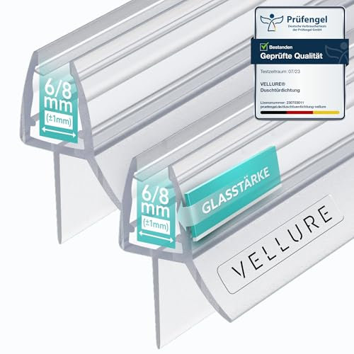 Vellure® goma mampara ducha - NUEVA junta mampara ducha de calidad para puerta de cristal - Goma mampara ducha puerta duradera, (2x para un grosor de cristal 8mm - longitud universal hasta 100cm)