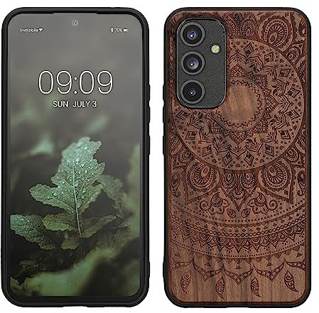 kwmobile Hülle kompatibel mit Samsung Galaxy A54 5G Hülle - Holz Case - Handy Cover - TPU Handyhülle in Dunkelbraun Indische Sonne