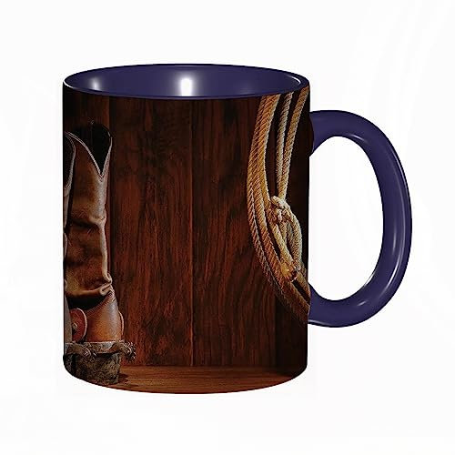Tasse Keramik Western American Style Cowboy Wild West Culture Sports Team Roping Barn,Umbra Brown Kaffeetassen Große 330ml Mit Henkel 100% Handbemalt Trinkgläser Mit Griff Personalisierte Geschenk