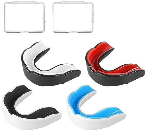 Flintronic Sport Zahnschutz, Sport Mundschutz, 4 Stück Mundschutz Boxen, mit Tragbar Hygienebox, für Rugby, Boxen, Kampfsport, Hockey, MMA, Taekwondo und Mehr, Erwachsene