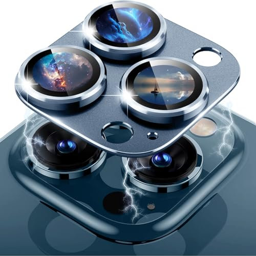 LanQii Caméra Arrière Protecteur Compatible avec iPhone 12 Pro, Métal Verre Trempé Caméra Protecteur D'écran Alliage Aluminium Film pour iPhone 12 Pro -Bleu
