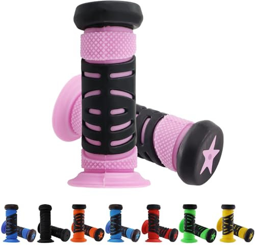 TOKSEO Paar Fahrradgriffe Kinder, Sicherheit Durch Prallschutz, Fahrradgriffe 22mm Kaliber, 95 mm Länge Gummi Lenkergriffe Fahrrad Kinder für Roller, Kinder Laufrad, Kinderfahrrad (Rosa)
