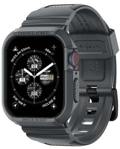 Spigen Funda y Correa Rugged Armor Pro Compatible con Apple Watch Series 9 8 7 45mm y Series SE2 6 5 SE 4 44mm (Gris Oscuro)