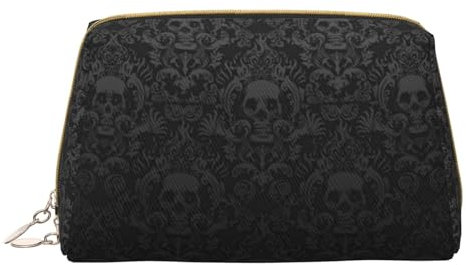 Zebra-Druck-Make-up-Tasche,Tragbare Leder Kosmetiktasche,Reise-Organisator-Beutel-wasserdichte Kulturtasche, Gothic Tapete Totenkopf, Einheitsgröße