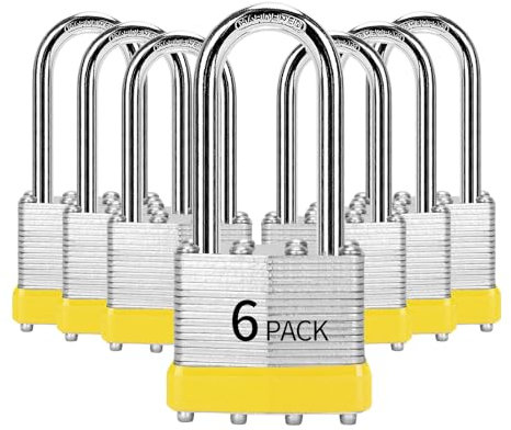 HZSY Candados de acero laminado con llave igual, 40 mm de ancho, candado de grillete largo, paquete de 6, para taquilla de gimnasio y unidad de almacenamiento o más