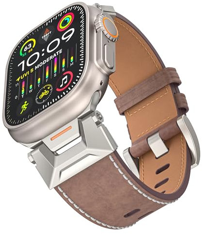 VeveXiao Correa resistente de diseño de lujo compatible con Apple Watch Ultra 2 Band de 49 mm, correa de conector de metal duradero, correa de repuesto de cuero para iWatch Series 9 8 7 6 SE 5 4 3 2 1