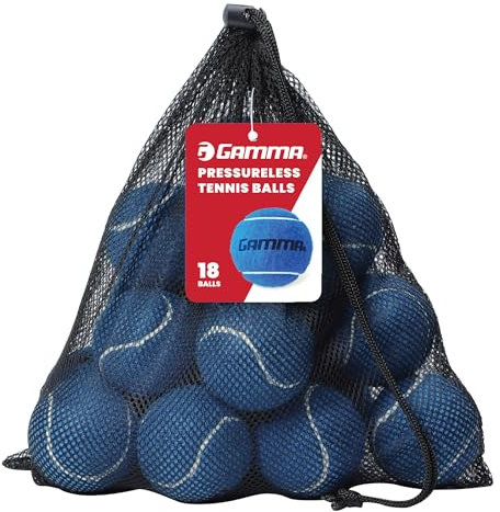 Gamma Pressureless Tennis Balls for Tennis Practice and Lessons, Longer-Term Durability and More Bounce Than Standard Tennis Balls, Blue, Bag of 18