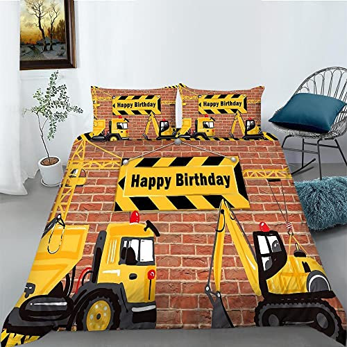 BJCJGGL Fundas Nordicas 105 Excavadora Amarilla Ropa de Cama 105 para Niñas Niños con Cremallera Suave Transpirable Microfibra Fundas Nordicas 180x220 cm + 2 Fundas de Almohada 50x80 cm