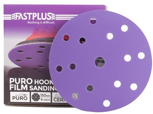 50PCS Purple Film Sandpaper Discs, 6 Inch 15 Hole 150mm Sanding Discs, 1000 Grit Ceramic Abrasives Hook & Loop Wet Dry Film Discs for Car Paint Wood Metal Grinding and Polishing