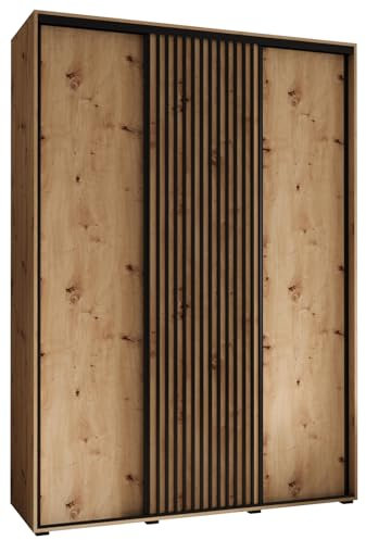 MEBLE KRYSPOL Lanko 1 Schrank mit DREI Schiebetüren mit Stange, Regale - Moderner Aufbewahrungsschrank für Schlafzimmer, Wohnzimmer - 235,2x180x45 cm - Artisan Artisan Schwarz