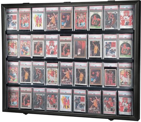 Baseballkarten-Vitrine, 36 abgestufte Sportkarten-Vitrine, Acryltür, UV-Schutz, Schwarz für Baseball, Fußball, Basketball, Hockey, Sammelkartensammlung