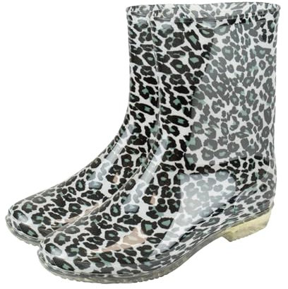 A2Z Stivali da pioggia da donna, antiscivolo, impermeabili, in gomma, design Galoshes, leggeri, perfetti per tutti i giorni, comfort all'aperto, con solette, Leopard, 37 EU
