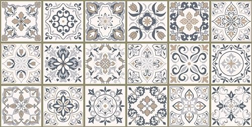 HUBDECO - Teppich - Küchenteppich - Badezimmerteppich - Badteppich - Küchenläufer - Teppich Läufer - Teppich Küche - PCV, Vinyl - rutschfest - Azulejos Muster Beige - 76x152cm