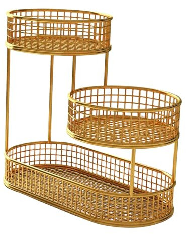 Folpus Fruit Basket Bowl Metal Wire Storage Basket, Counter Top Party Space Saver Stand Serving Bowl, Gold