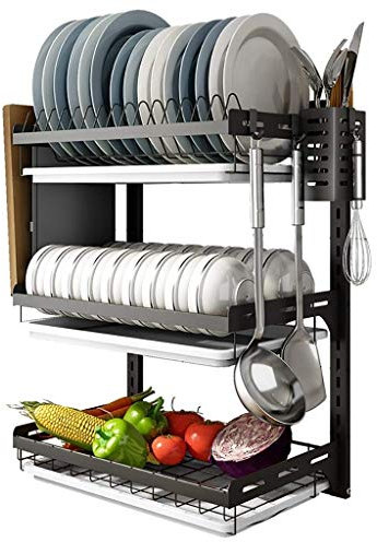 UsmAsk Escurreplatos nórdico de 3 Capas, escurridor de Pared de Acero Inoxidable 201, escurridor para Almacenamiento, Negro, 555, 226, 412cm