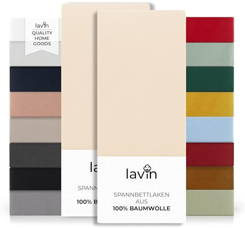 2er Set Lavin Spannbettlaken 100% Baumwolle Jersey Spannbetttuch Laken (Sand-Beige, 180/200x200+30cm)