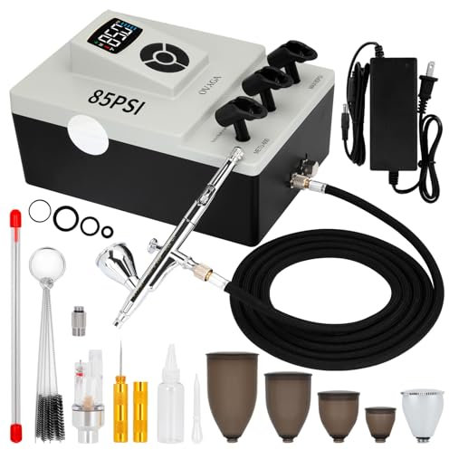 Ovaga Upgraded 85PSI Ultra-Silent Professional Airbrushing System Kit, Dual-Action Multi-Function Airbrush Set with Compressor for Painting Cake Decoration Makeup Art Craft Nail Design Model Tattoo