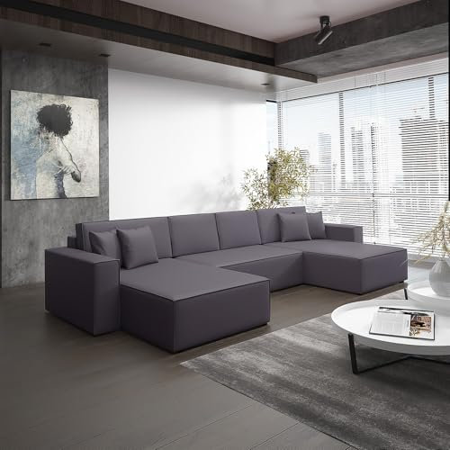 Fun Möbel Wohnlandschaft Schlafsofa Sofa Conor Premium (Kunstleder Grau)