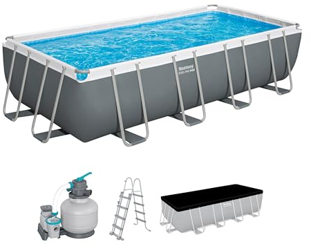 Bestway Power Steel Frame Pool Komplett-Set mit Sandfilteranlage 549 x 274 x 122 cm, grau, eckig
