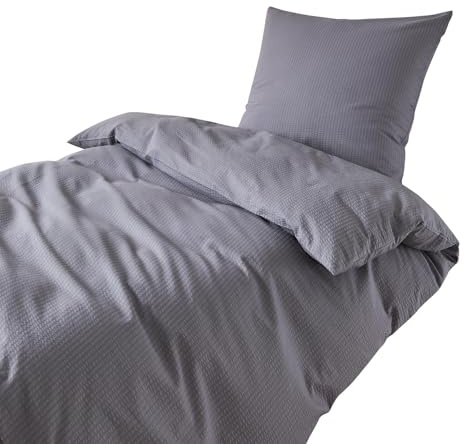 Traumschlaf Seersucker Bettwäsche Uni – Luftig leichte Sommerbettwäsche aus 100% Baumwolle – bügelfrei & atmungsaktiv – mit Reißverschluss – Kissenbezug einzeln 40x80 cm, anthrazit