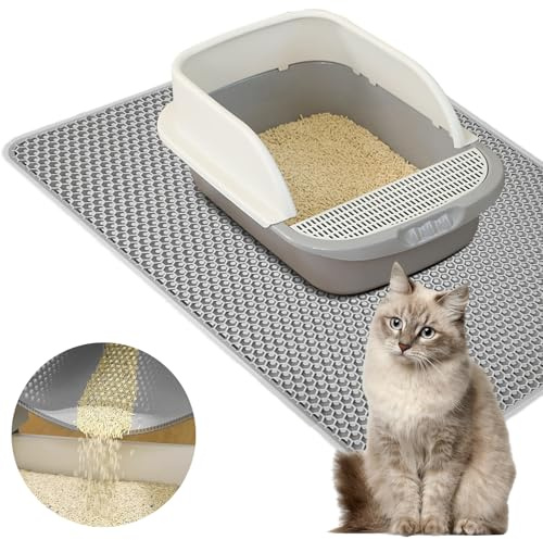 WIYETY Kattlåda matta 90 x 60 cm: Dubbla lager kattsandsmatta, kattlåda, matta stor med vattentät och halkfri, bikakedesign, kattmatta, kattlåda, kattsandsmatta EVA-material
