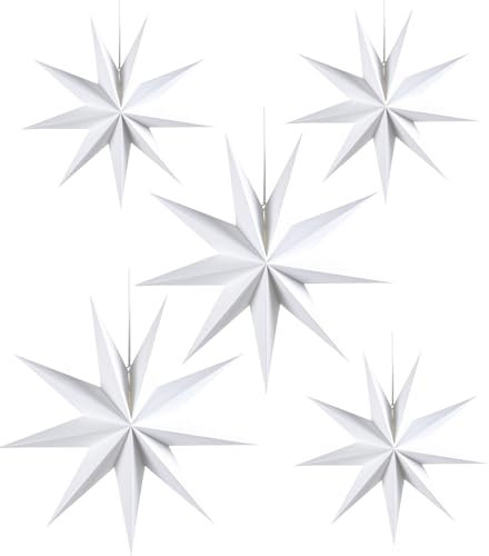 Confezione da 5 Stelle di Carta, Stelle di Natale Pieghevoli, Stelle di Carta Decorative da 30 cm 45 cm, Stelle Appese Decorazione Natalizia Stella di Carta per Albero di Natale Decorazione di Nozze